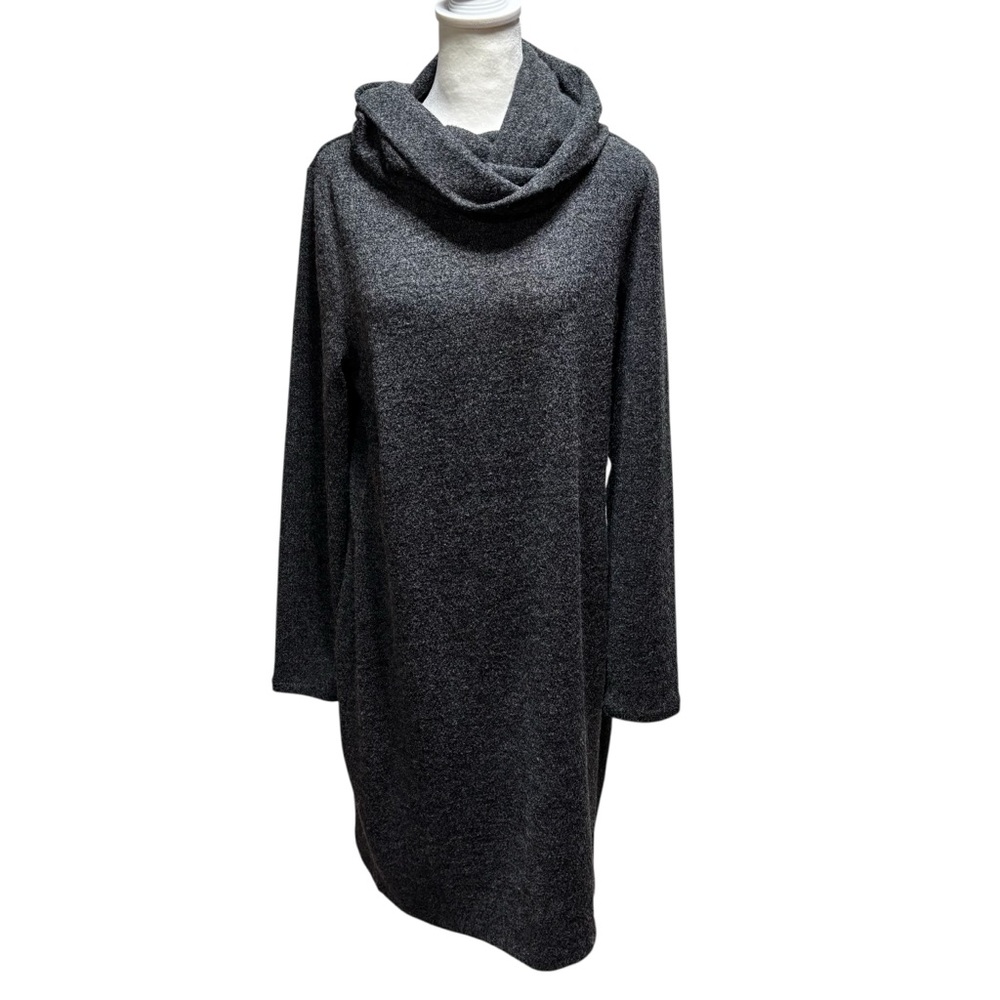 Banana Republic Charcoal Gray Marl Cowl Neck Long Sleeve Sweater Dress LG‎ #207
